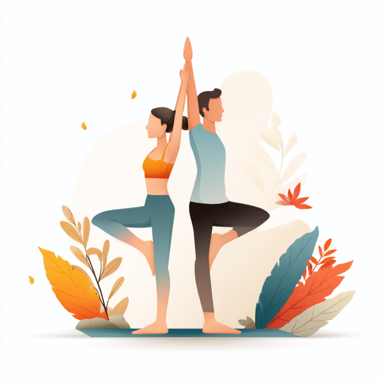 one-o-one yoga class, with one teacher an one student as vector illustrator explanation, on white background, 1:1